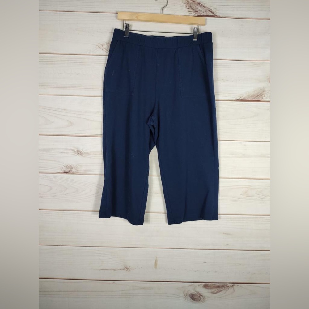 Kim Rivers M Capris Pants Woman’s Blue Comfy Elastic Waist Pockets
